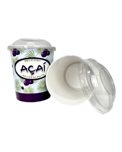 Pote Papel Descartavel C/ Tampa Para Açai 1000 Ml - 100 Unidades