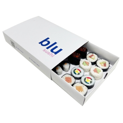 Embalagem Gaveta p/ sushi, sashimi e combinados c/ laminação interna (24 x 15,5 x 4 cm) Personalizada
