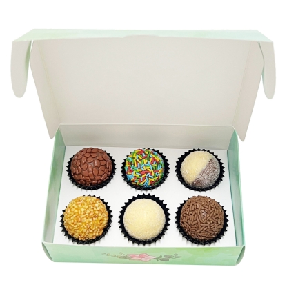 Caixa Brigadeiro p/ 6 doces (12,6 x 8,7 x 4 cm) c/ berço Acqua - 100 unidades