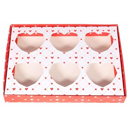 Caixa Degustação Coração Lapidado Vermelho/Branco c/ 6 cavidades - 5 unidades