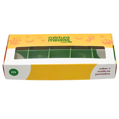 Embalagem para 10 Brigadeiros Gourmet c/ Visor Vazado (17 x 7,4 x 3 cm) Personalizada