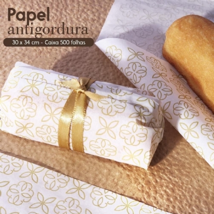 Papel Antigordura para Alimentos (30 x 34 cm) Linha Gold – 500 folhas
