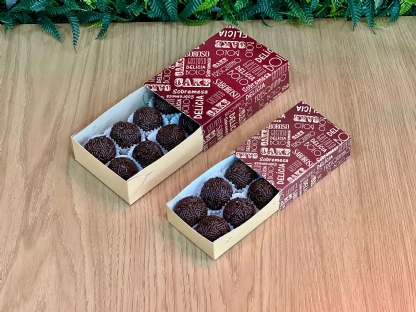 Caixa brigadeiro p/ 4 doces modelo gaveta (9,5 x 6,5 x 2,7 cm) s/ berço - 100 unidades