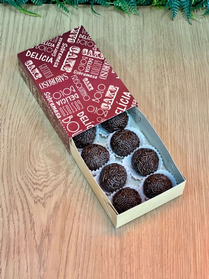 Caixa brigadeiro p/ 4 doces modelo gaveta (9,5 x 6,5 x 2,7 cm) s/ berço - 100 unidades