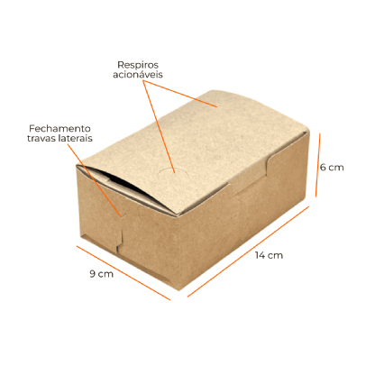 Embalagem Kraft Delivery c/ laminação Interna P (14 x 9 x 6 cm) - 100 Unidades