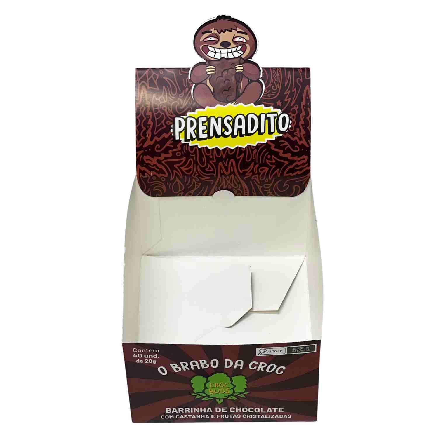 Embalagem display expositora para barrinha de chocolate (12 x 15,1 x 8 cm) Personalizada