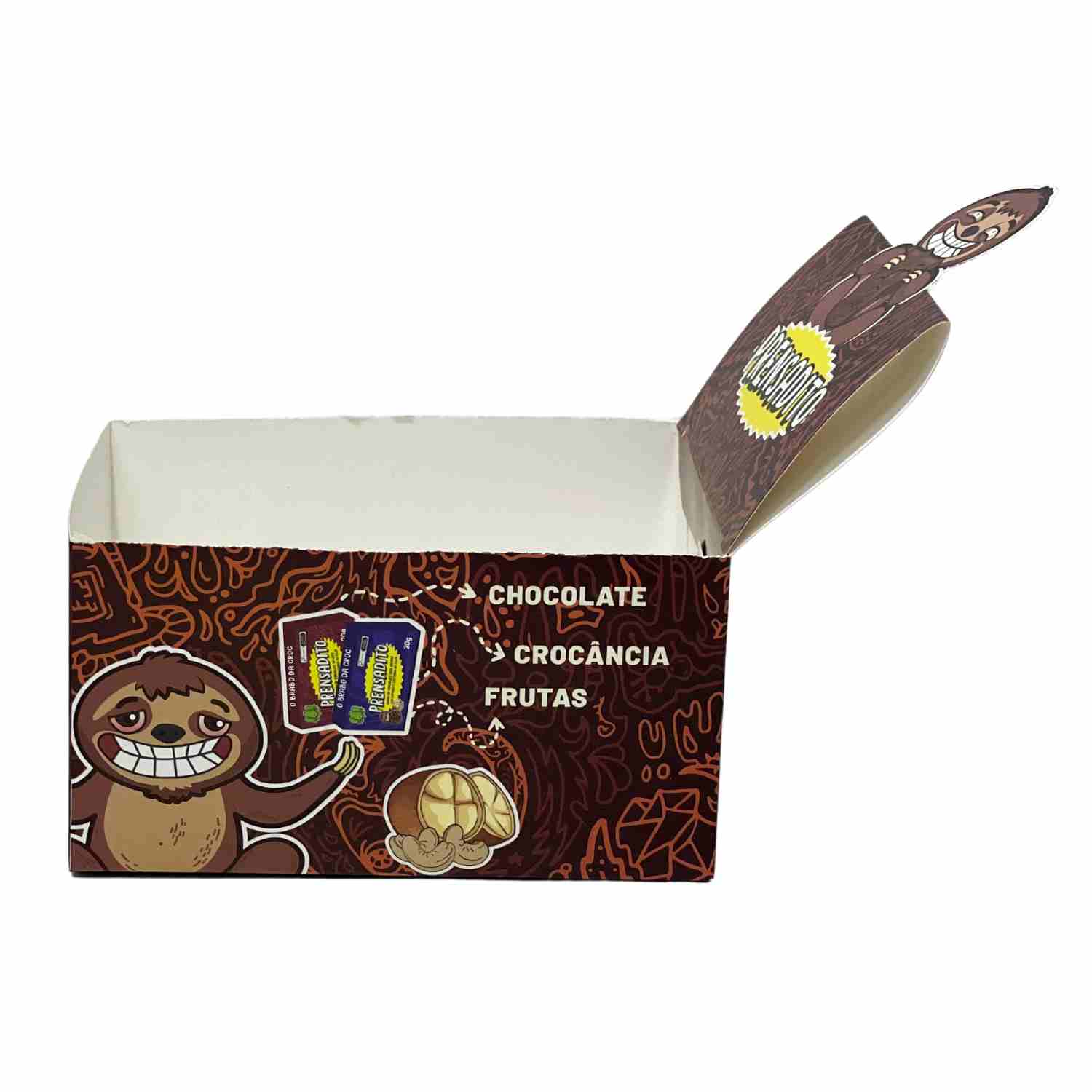 Embalagem display expositora para barrinha de chocolate (12 x 15,1 x 8 cm) Personalizada