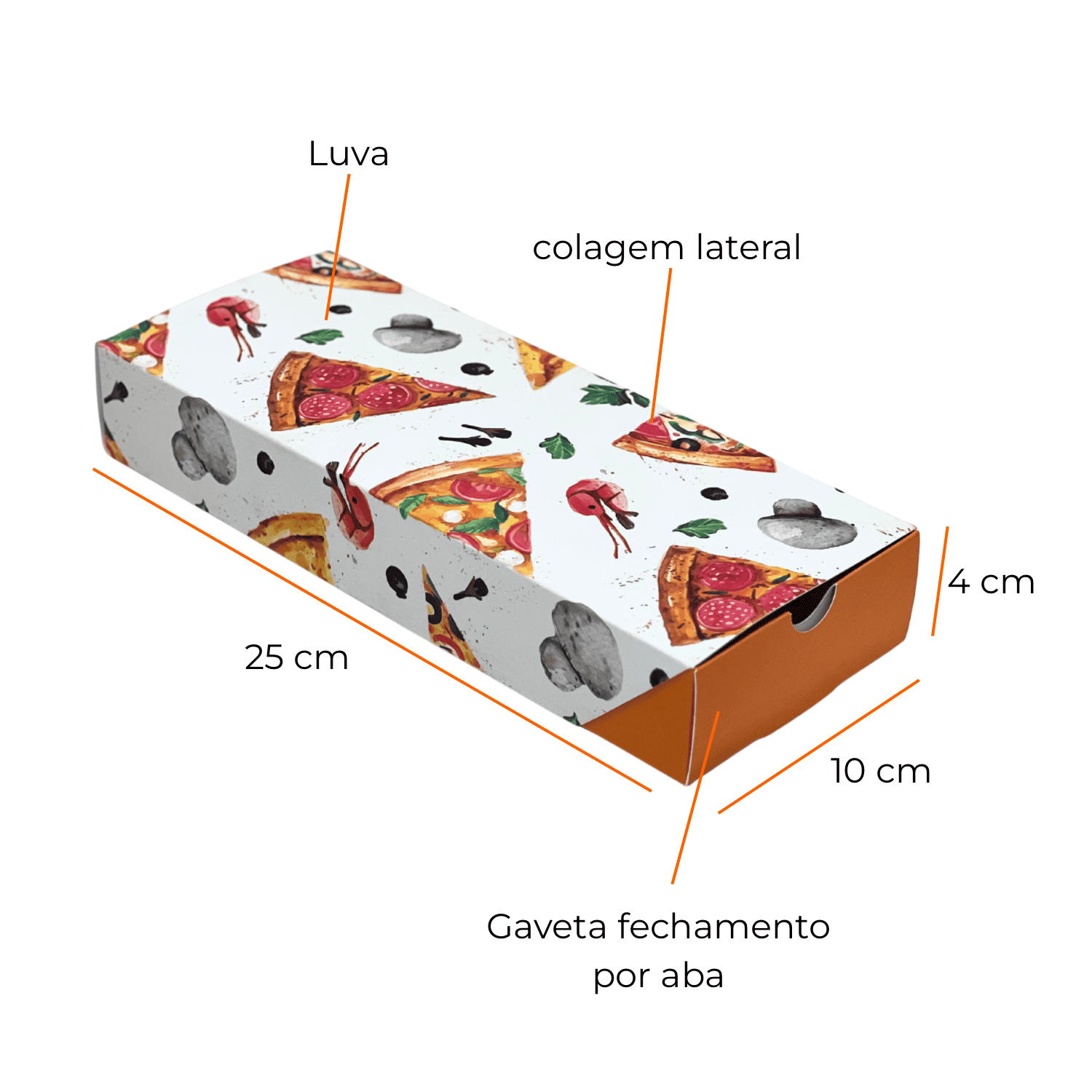 Embalagem Gaveta Para Pizza Retangular (25 x 10 x 4 cm) - 100 Unidades