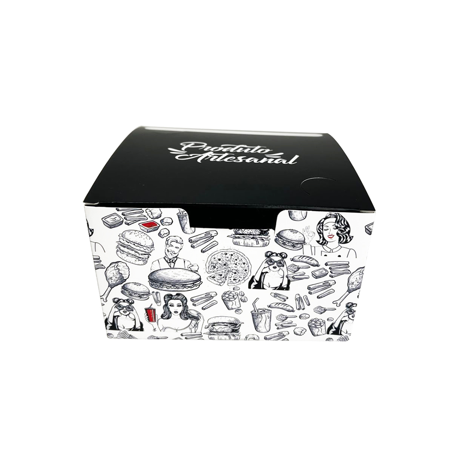 Embalagem Lanche Gourmet Linha Artesanal Empilhavel (12,4 x 12 x 7,6 cm) - 100 Unidades