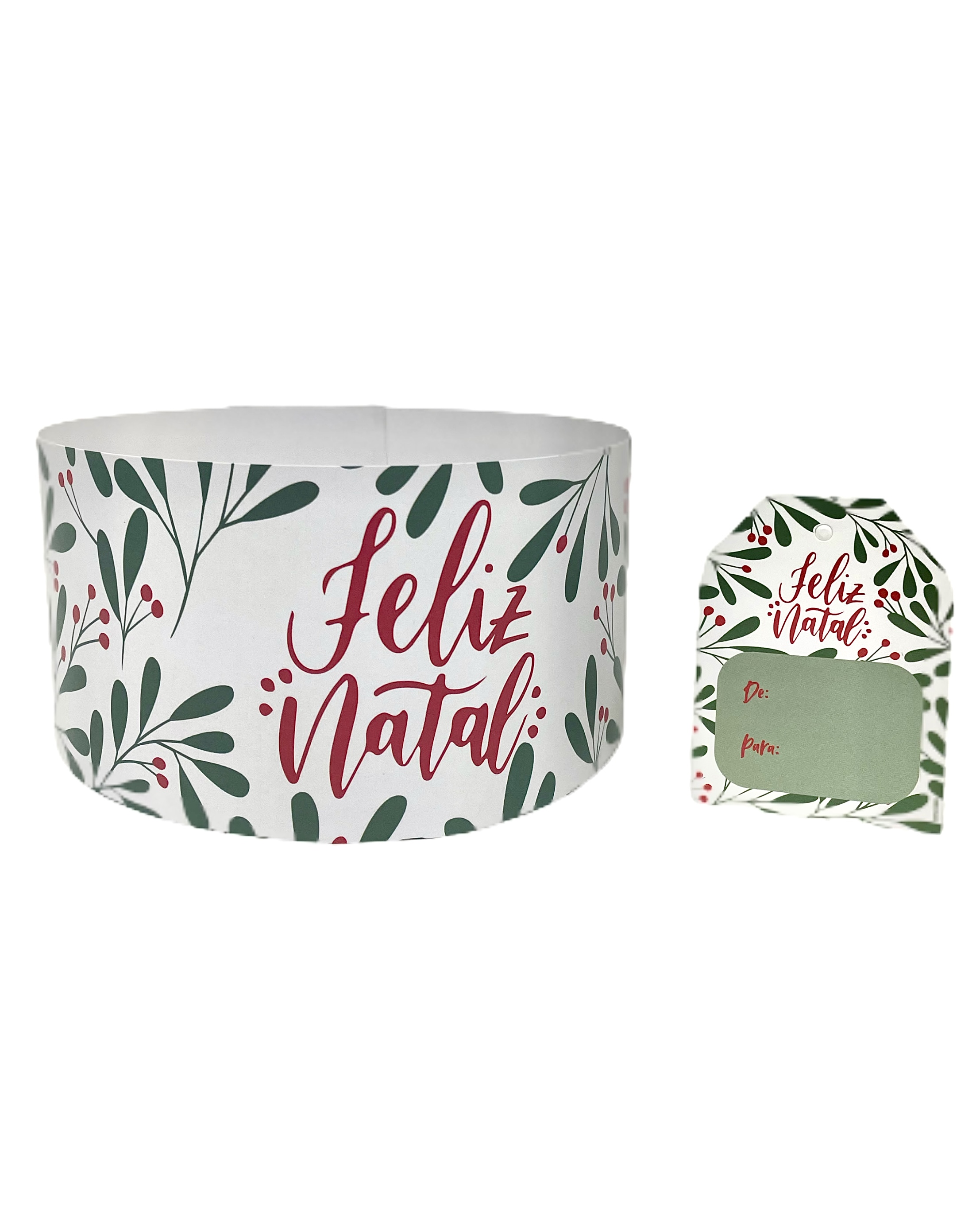Kit Cinta e Tag p/ Panetone (500g a 1K) Folhas de Natal - 50 unidades