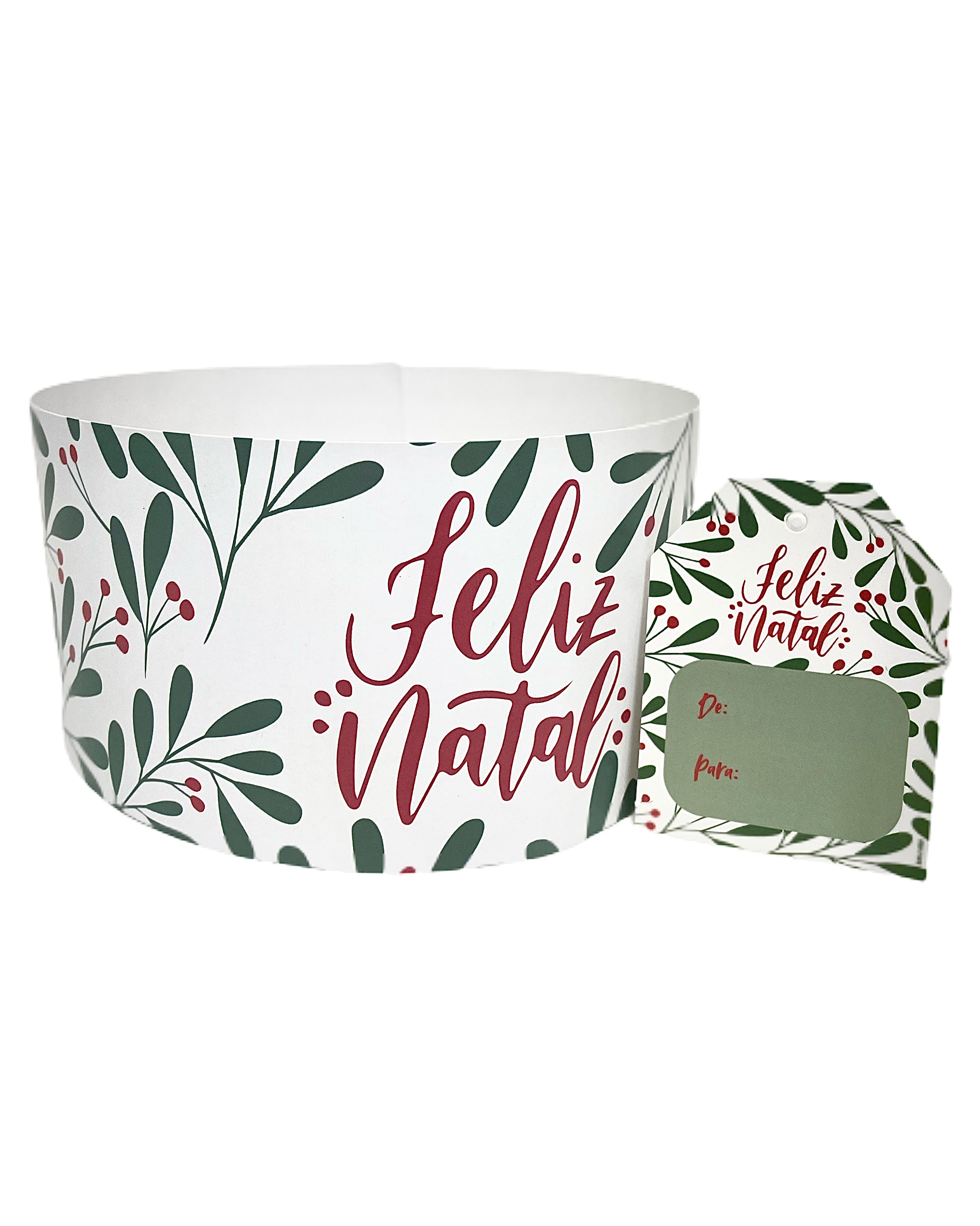 Kit Cinta e Tag p/ Panetone (500g a 1K) Folhas de Natal - 50 unidades
