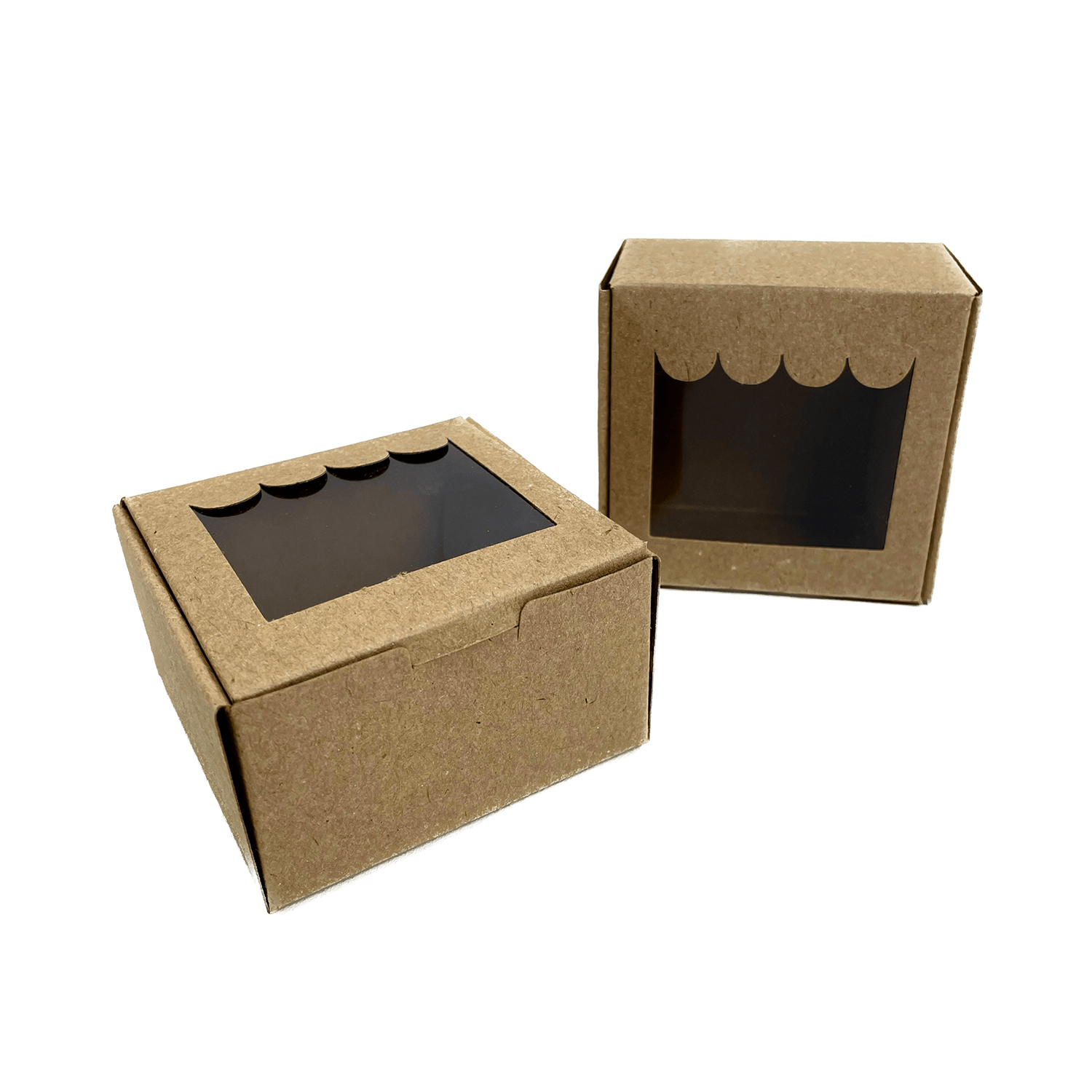 Embalagem Kraft c/ Visor (8 x 8 x 4,5 cm) Lisa - 100 Unidades