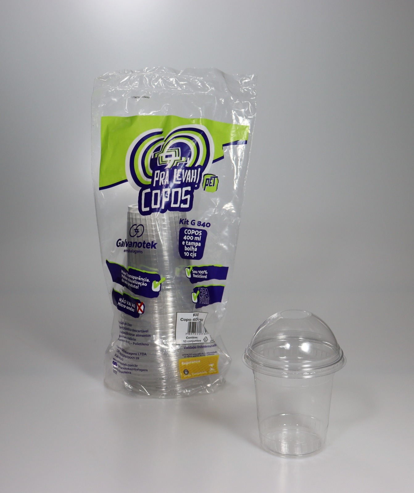 Copo Bolha 400ml c/ tampa sem furo G840SF - 10 Unidades