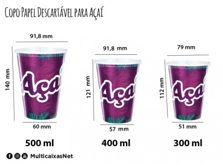 Copo Papel Descartável para Açai s/ tampa - 100 unidades