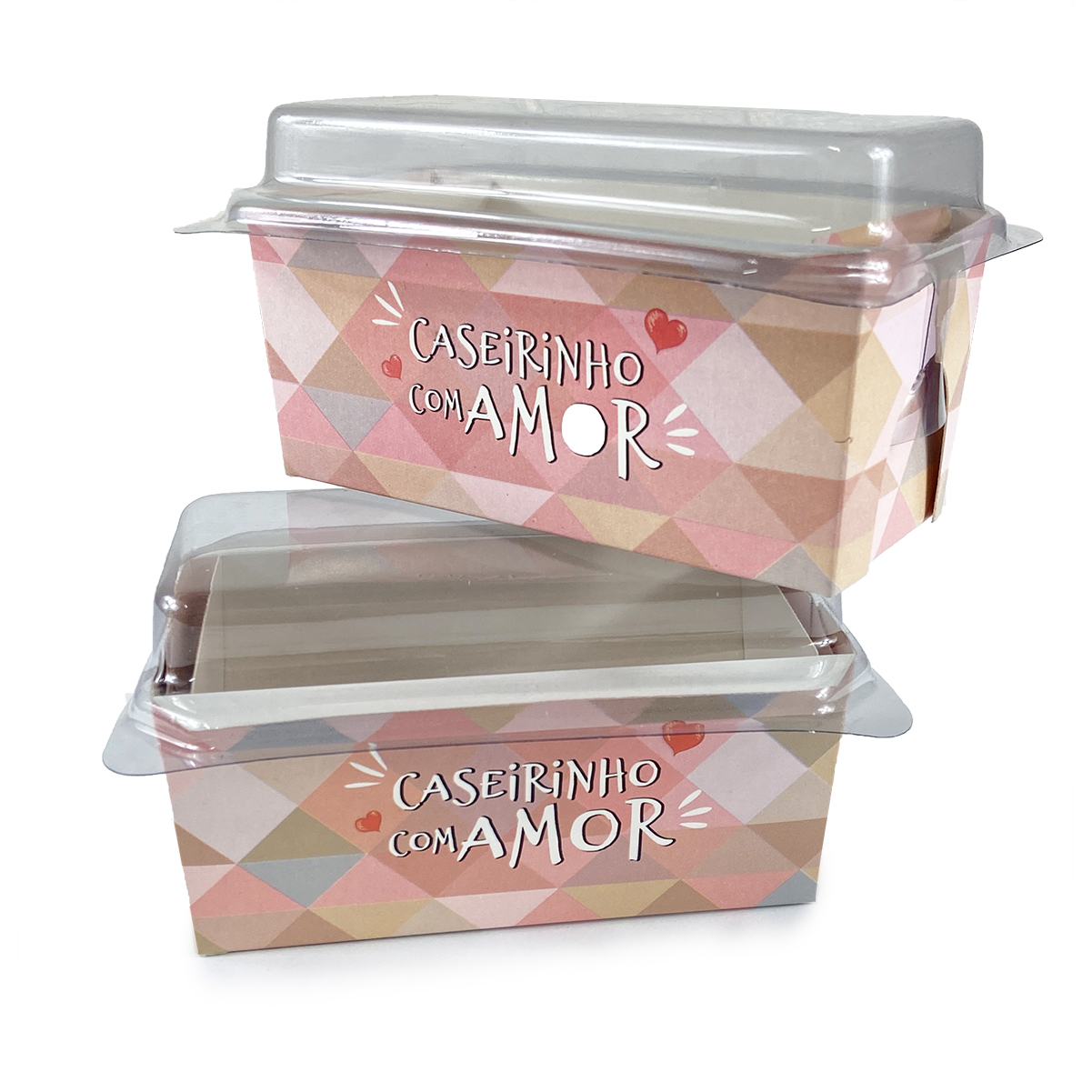Forma Forneável, Caseirinho, Bolo 100g c/ Tampa Com Amor - 100 Unidades