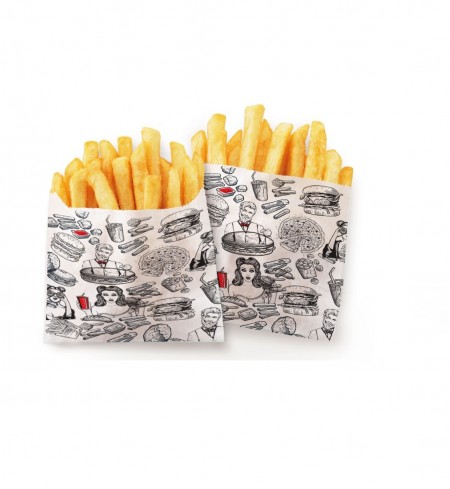 Saquinho Papel Anti Gordura (10,5 x 5 x 13 cm) p/ Batata Frita, Lanche, Salgados Linha Artesanal - 500 unidades