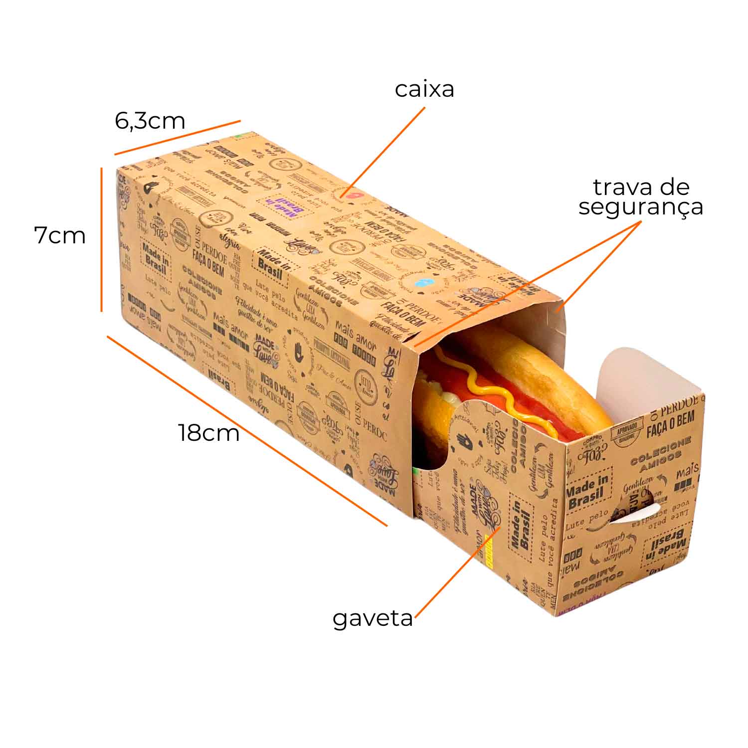 Embalagem Hot dog Frases c/ trava (18 x 6,3 x 7 cm) - 100 unidades