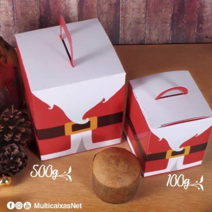 Caixa para Panetone 100grs c/ alça Papai Noel - 50 unidades