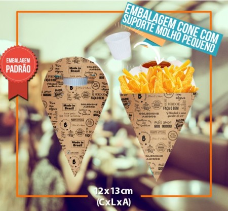 Cone c/ suporte de molho Pequeno Frases - 100 unidades