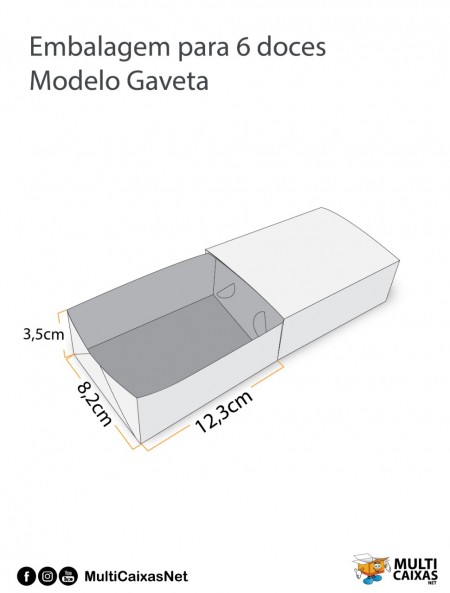 Embalagem p/ 6 Doces Modelo Gaveta - 100 Unidades