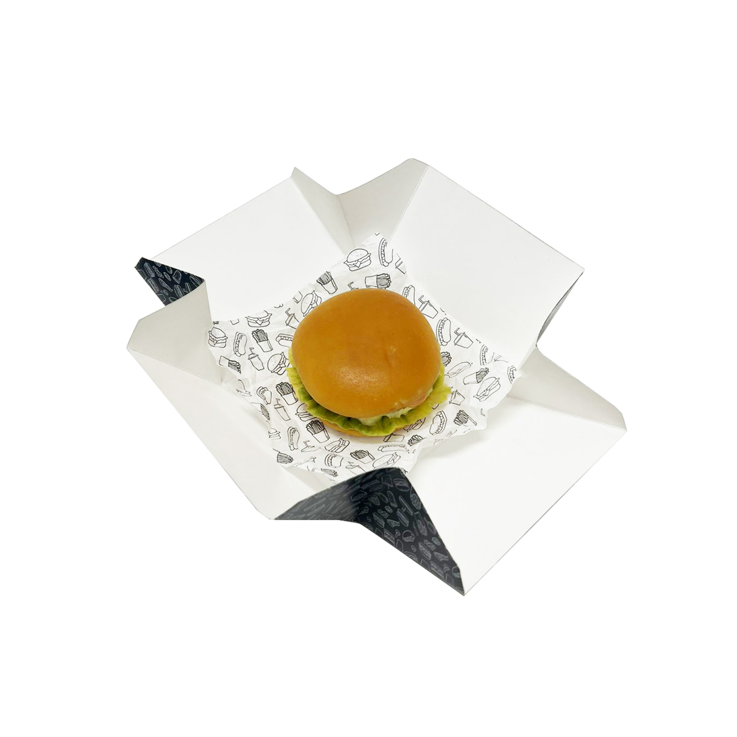 Embalagem Prato p/ Lanche Hambúrguer (13 x 13 x 9 cm) Linha Preta - 100 unidades