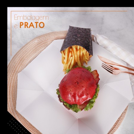 Embalagem Prato p/ Lanche Hambúrguer (13 x 13 x 9 cm) Linha Preta - 100 unidades
