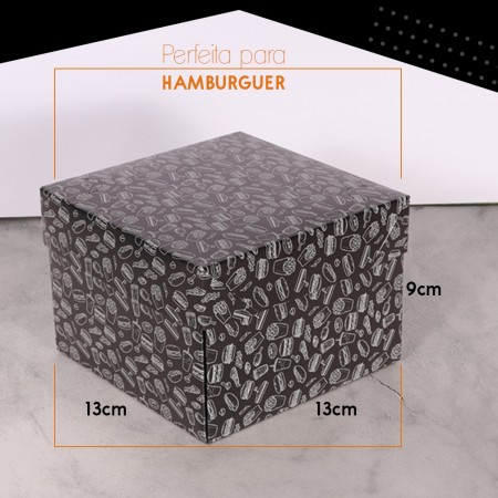 Embalagem Prato p/ Lanche Hambúrguer (13 x 13 x 9 cm) Linha Preta - 100 unidades