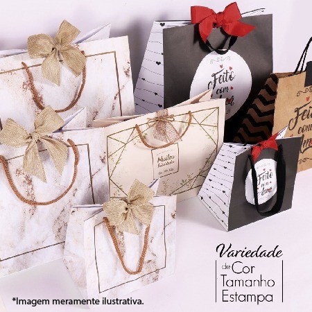 Sacola Kraft (22 x 14 x 25 cm) Feito com Amor - 100 Unidades