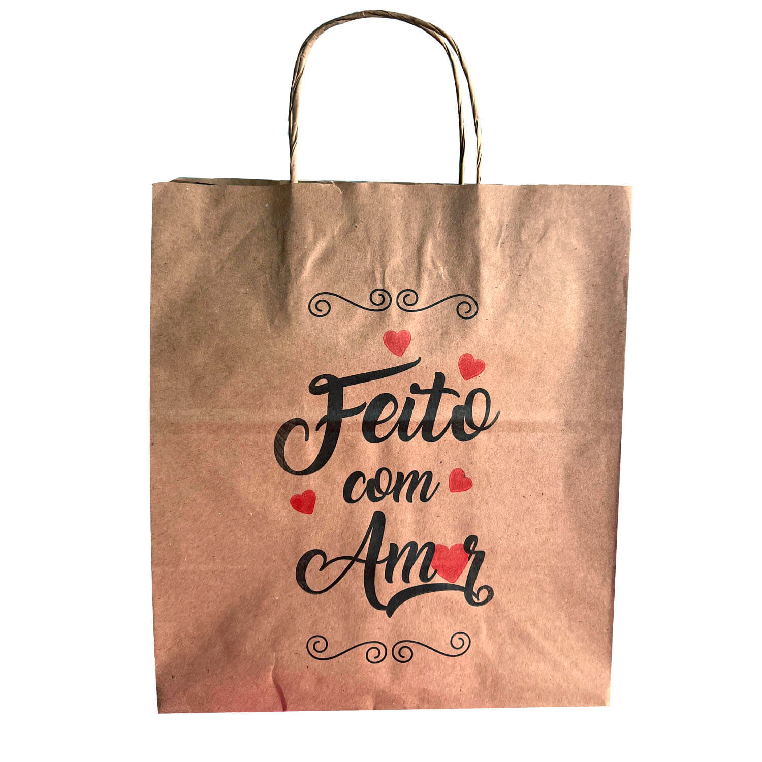 Sacola Kraft (22 x 14 x 25 cm) Feito com Amor - 100 Unidades