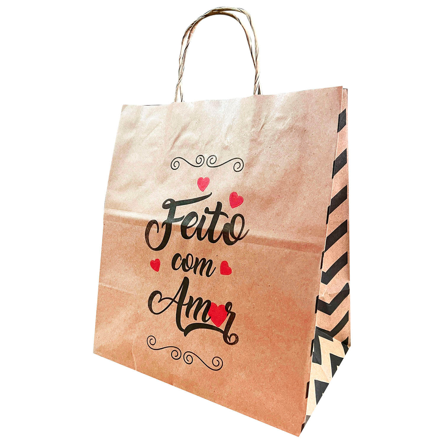 Sacola Kraft (22 x 14 x 25 cm) Feito com Amor - 100 Unidades