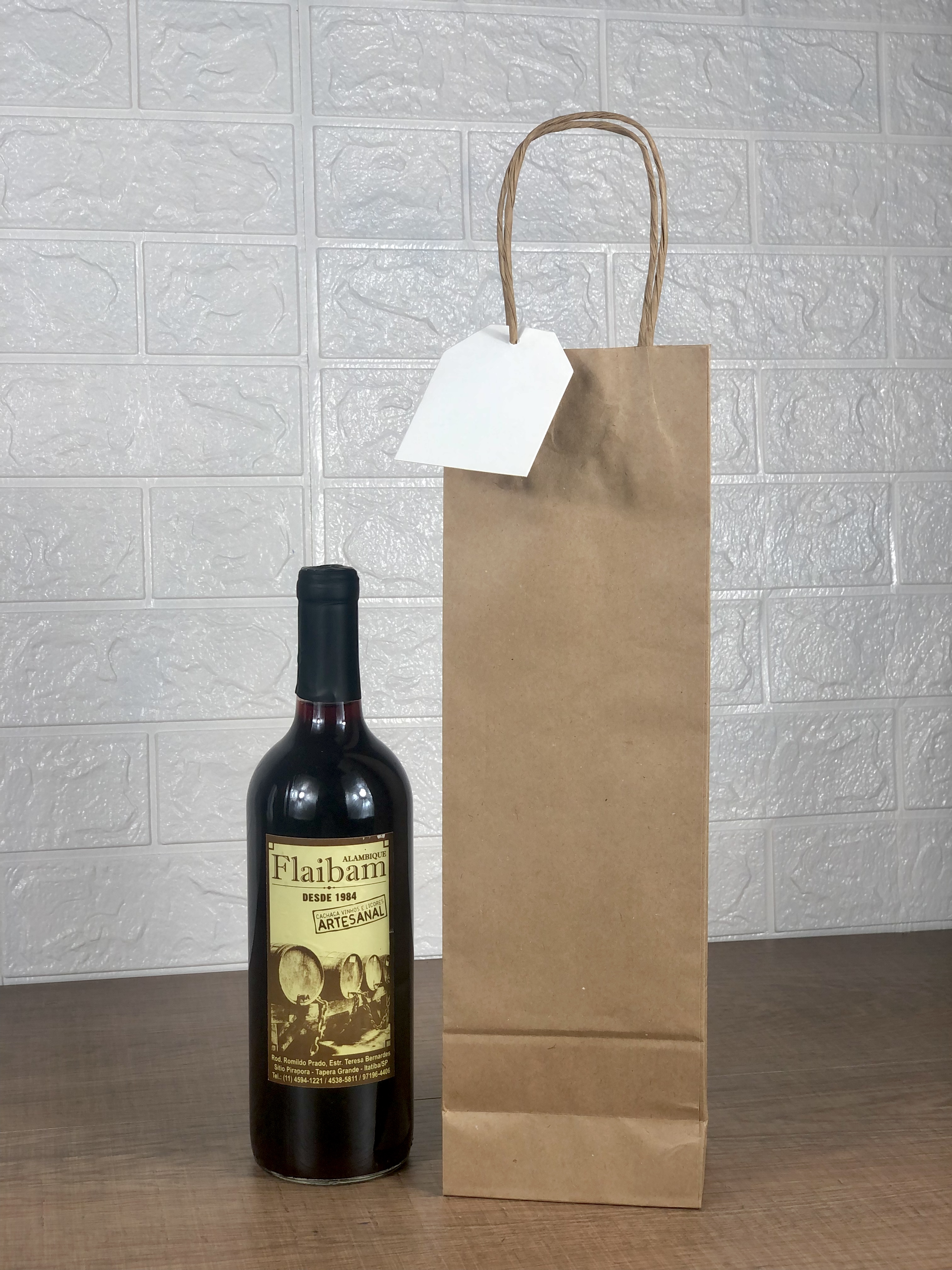 Sacola Kraft p/ Vinho, Garrafas (12 x 8 x 38 cm)  - 100 unidades