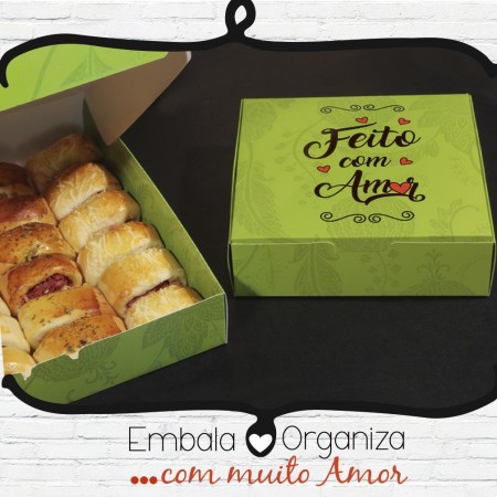 Embalagem p/ Doces, Salgados, Frituras Delivery Feito com Amor - 100 Unidades