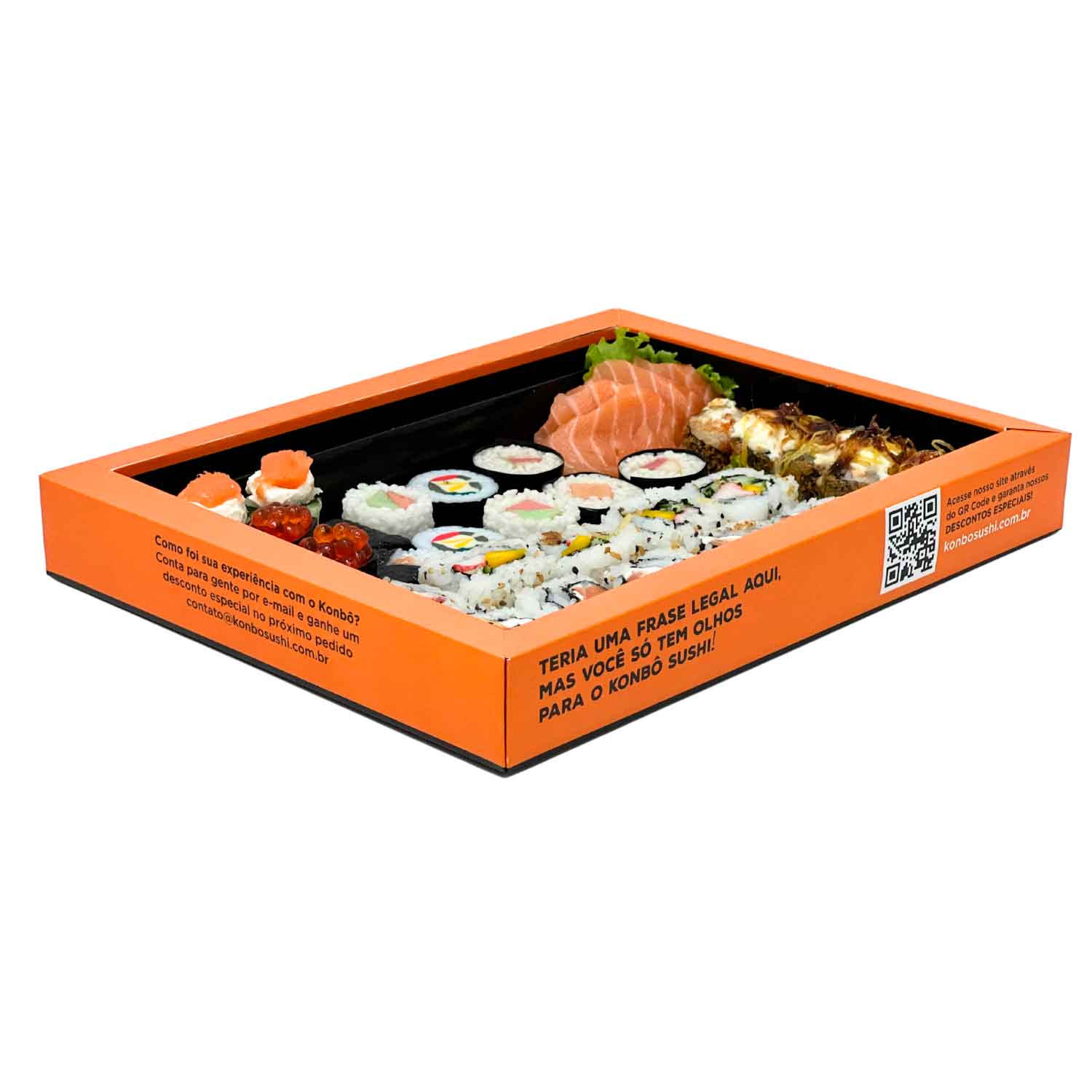 Embalagem p/ sushi, sashimi e combinados (22 x 20 x 4 cm) c/ divisória e tampa removivel Personalizada