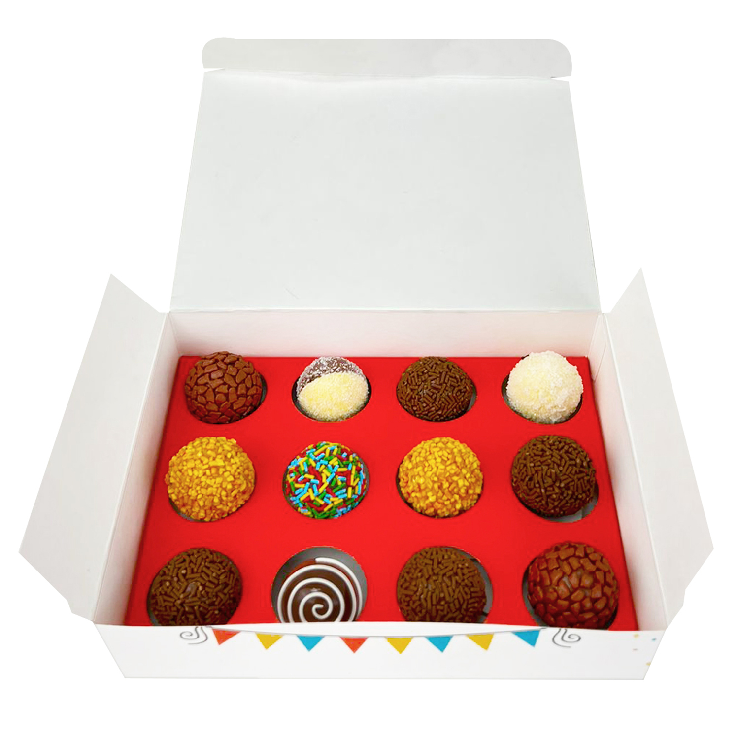 Caixa Brigadeiro p/ 12 doces c/ berço Parabéns - 100 unidades