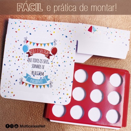 Caixa Brigadeiro p/ 12 doces c/ berço Parabéns - 100 unidades