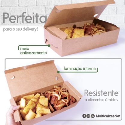Embalagem Kraft Delivery c/ laminação Interna G (25,5 x 11 x 6 cm) c/ divisória - 100 unidades