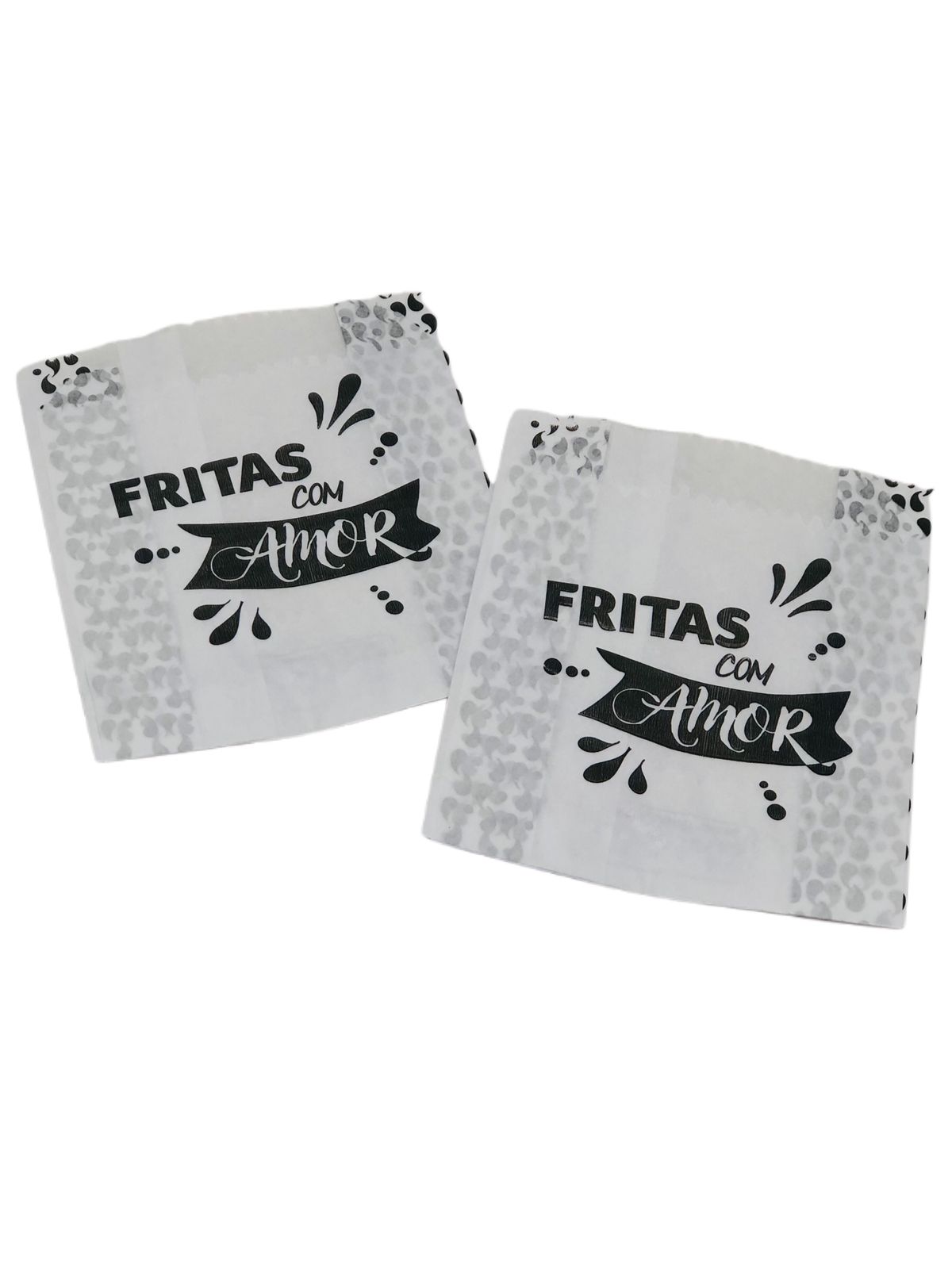 Saquinho Papel Branco p/ Batata Frita, Salgados, Hamburguer (10,5 x 5 x 13 cm) Fritas com amor - 500 unidades