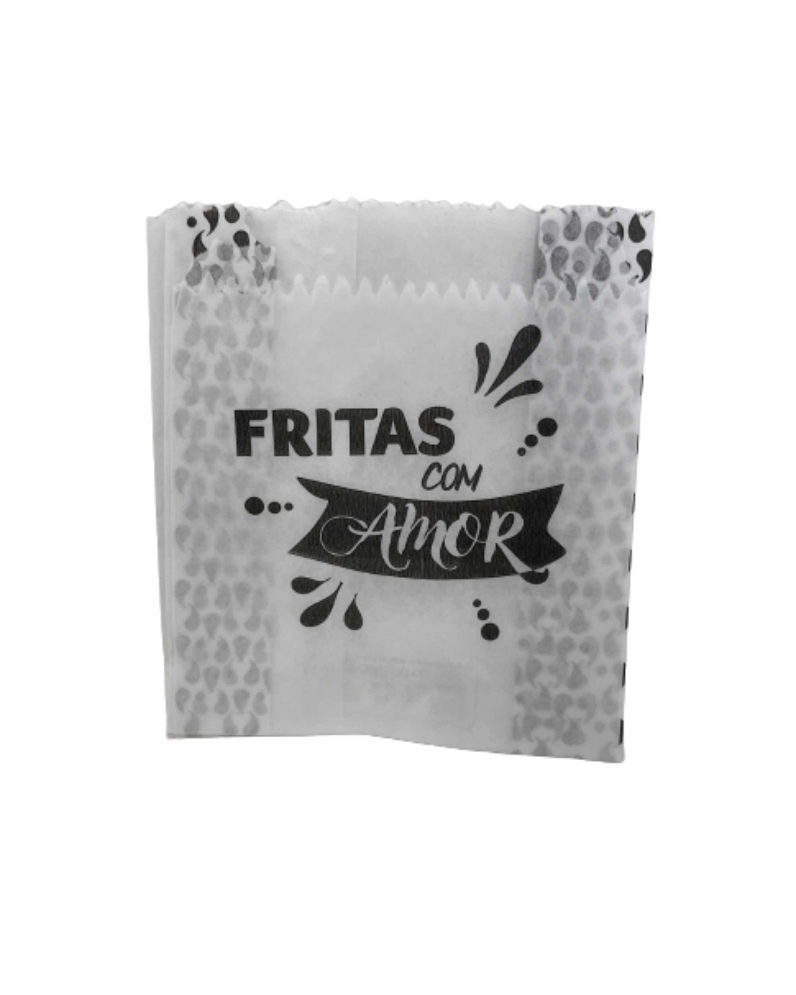 Saquinho Papel Branco p/ Batata Frita, Salgados, Hamburguer (10,5 x 5 x 13 cm) Fritas com amor - 500 unidades