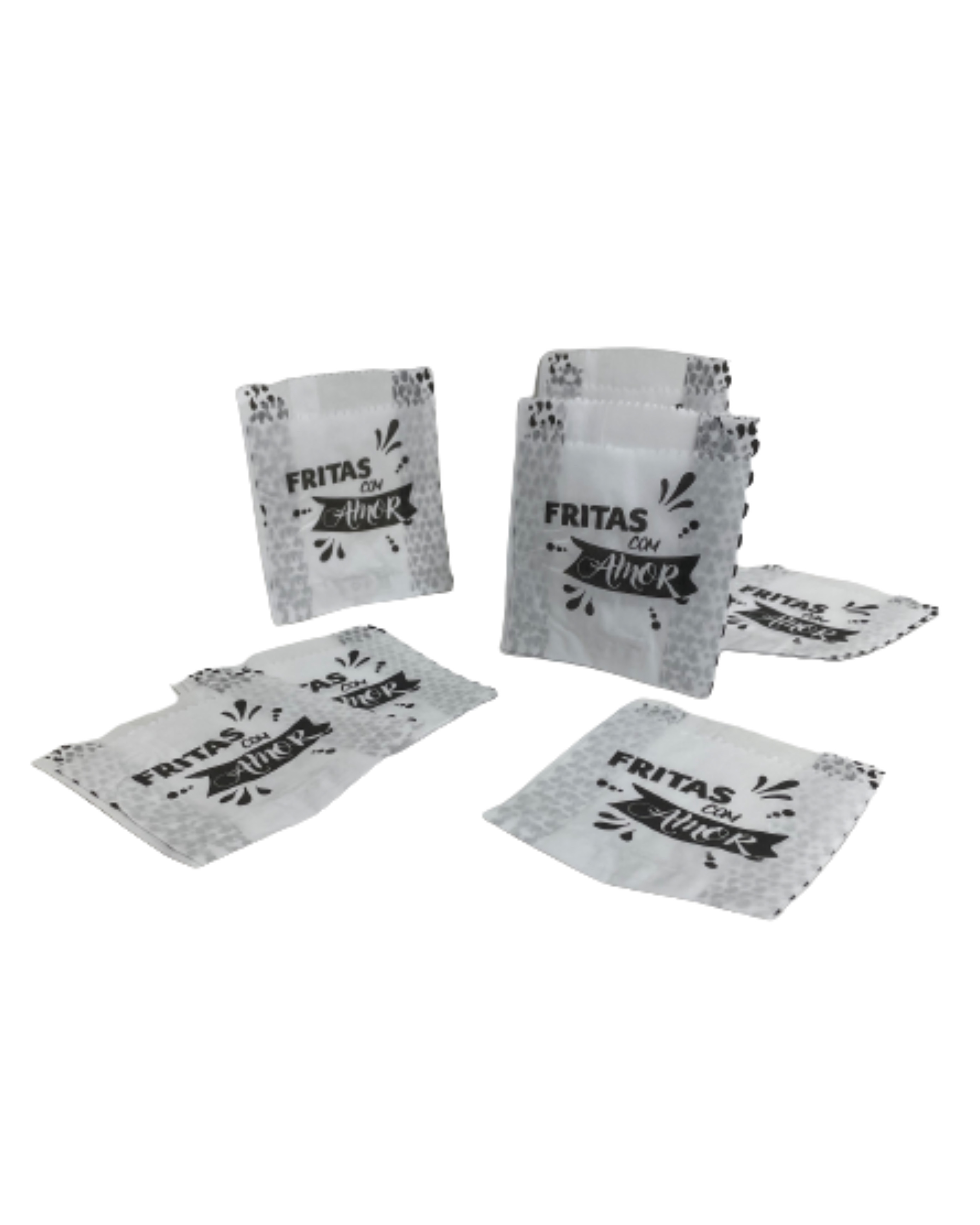 Saquinho Papel Branco p/ Batata Frita, Salgados, Hamburguer (10,5 x 5 x 13 cm) Fritas com amor - 500 unidades