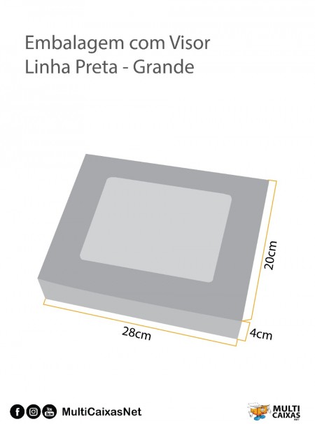 Embalagem c/ visor Preta G (28 x 20 x 4,0 cm) - 100 unidades
