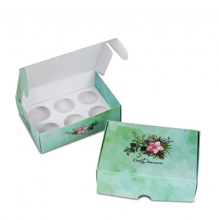 Caixa Brigadeiro p/ 6 doces (12,6 x 8,7 x 4 cm) c/ berço Acqua - 100 unidades