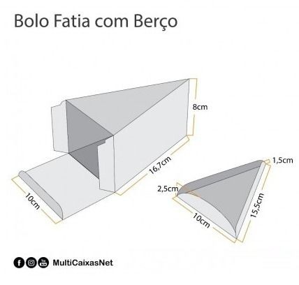 Embalagem Bolo Fatia Delivery c/ Berço (16,7 x 10 x 8 cm) Viver Bem - 50 Unidades