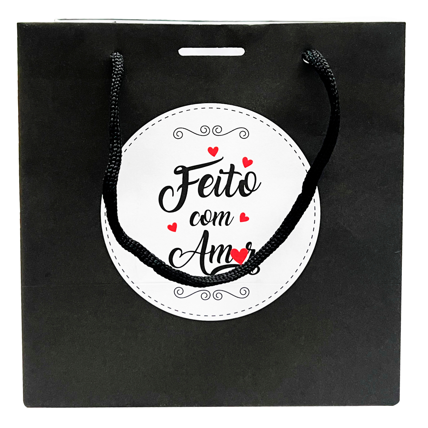 Sacola Offset P (17 x 11 x 17 cm) Feito Com Amor - 50 unidades