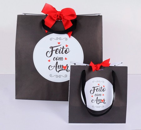 Sacola Offset P (17 x 11 x 17 cm) Feito Com Amor - 50 unidades