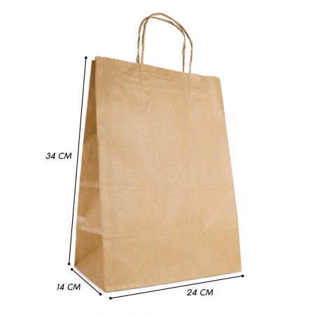Sacola Kraft Lisa c/ Alça (24 x 14 x 34 cm) - 100 Unidades