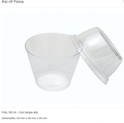 Pote sobremesa 180 ml c/ tampa Pet alta - 80 unidades