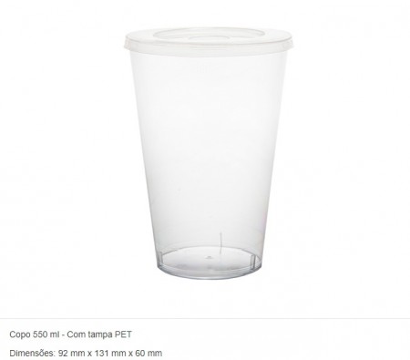 Copo plastico 550 ml cristal com tampa e berço Pet - 90 unidades
