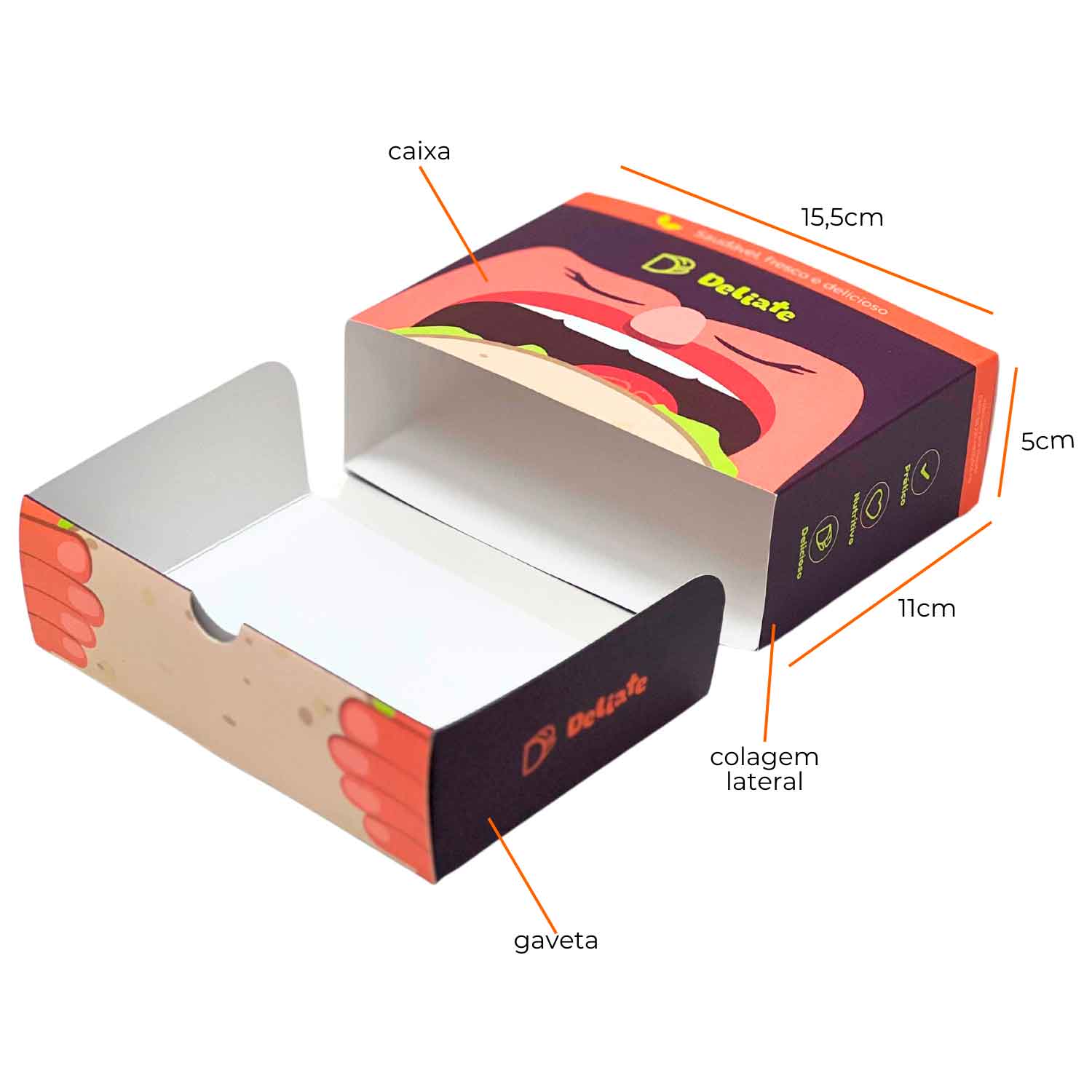 Embalagem Para Refrigeração de Lanche Natural (15,5 x 11 x 5 cm) Personalizada