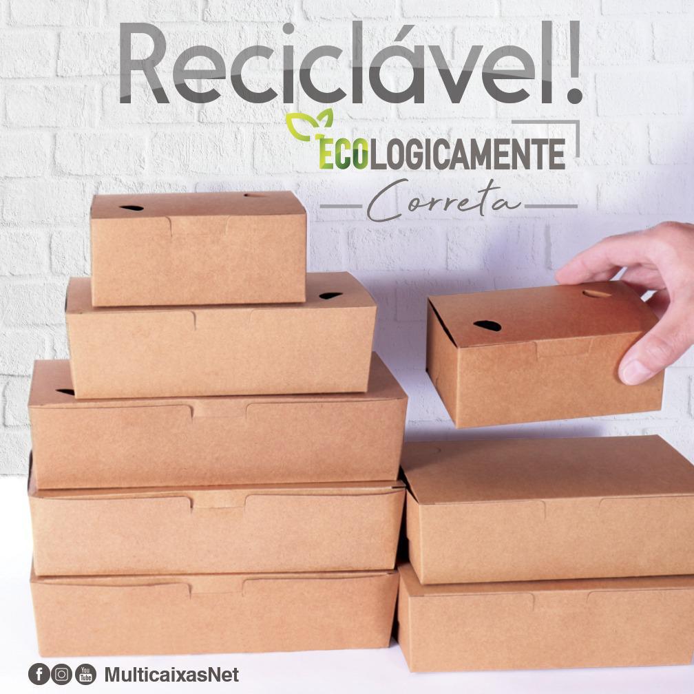 mbalagem kraft para delivery 14x9x6 cm, reciclável e sustentável, com laminação interna, ideal para opções de entrega ecologicamente corretas.