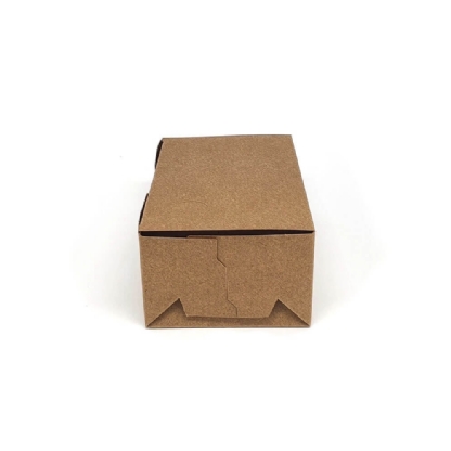 Embalagem kraft pequena 14x9x6 cm com laminação interna, resistente e ecológica, ideal para delivery de alimentos.